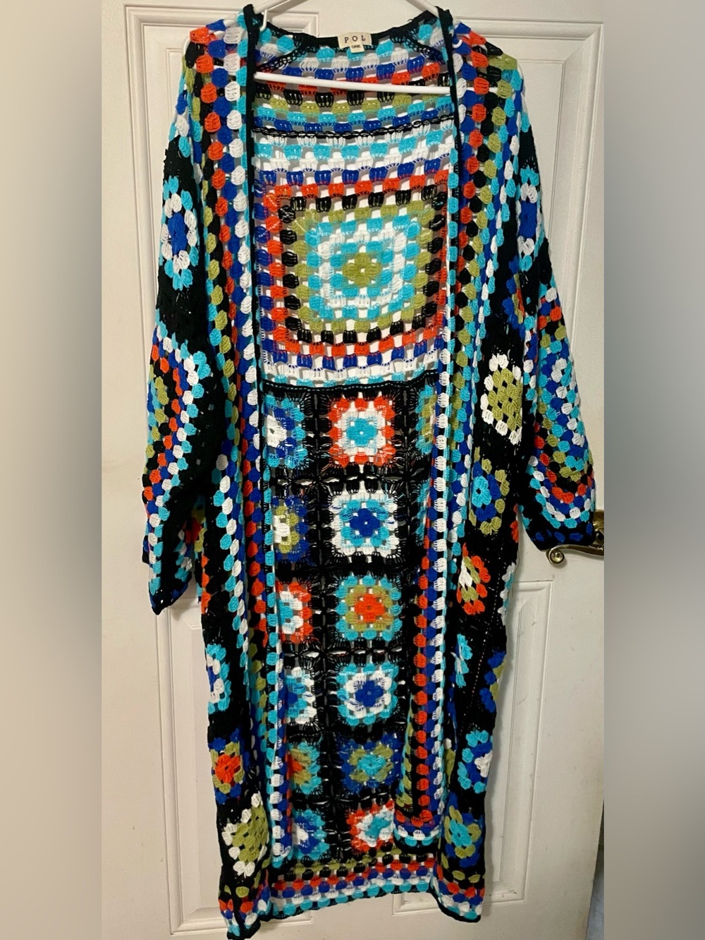 POL Multicolor Crochet Granny Square Open Cardigan